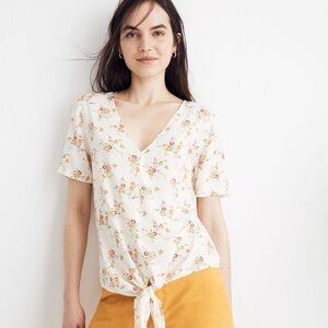 Madewell Windowbox Floral Tie-Front Short Sleeve Blouse Size Extra Large